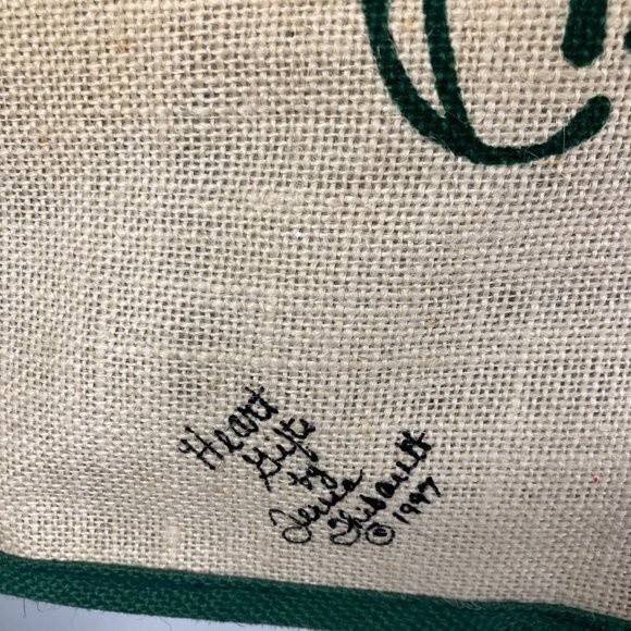 Vintage Handpainted Burlap Bag Christmas Angels Artist Signed Teresa Thibault - Picture 6 of 14